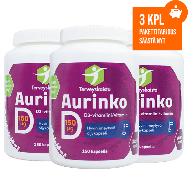 Aurinko D-vitamiini 150 µg 3 kpl PAKETTITARJOUS!