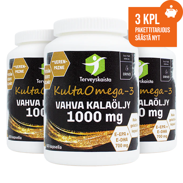KultaOmega-3 Vahva kalaöljy 1000 mg 60 kaps. 3 kpl PAKETTITARJOUS!