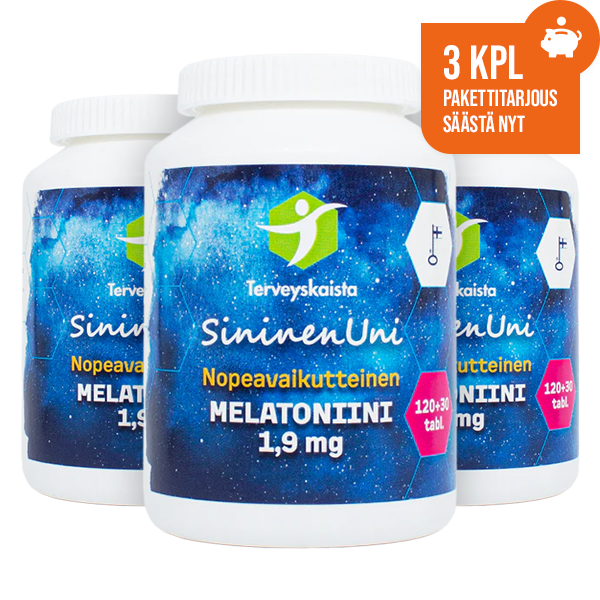 SininenUni melatoniini 1,9 mg, nopeavaikutteinen 3 kpl PAKETTITARJOUS!