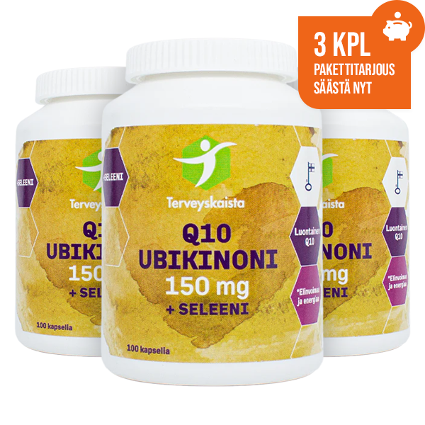 Ubikinoni 150 mg + seleeni + C-vitamiini 3 kpl PAKETTITARJOUS!