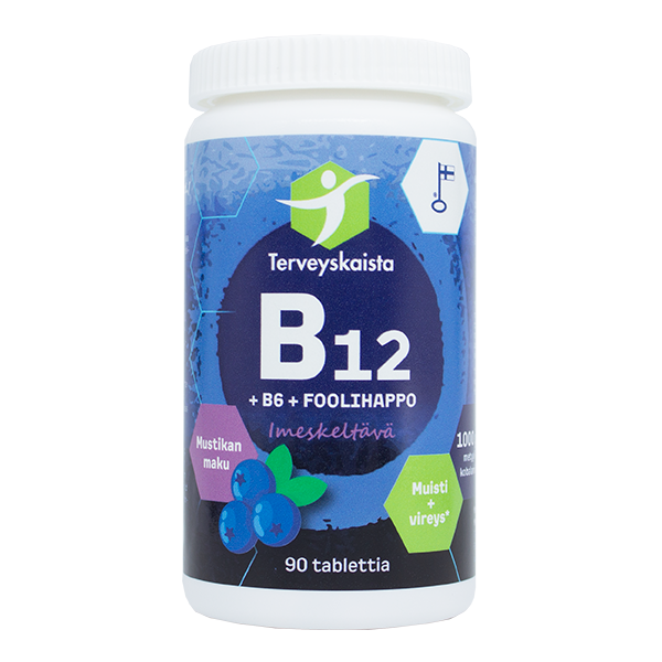 B12 + B6 + Foolihappo, imeskeltävä (mustikka)