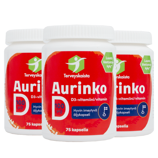 Aurinko D-vitamiini 100 µg (75 kaps.) 3 kpl PAKETTITARJOUS!