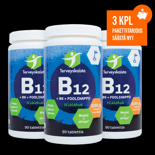B12 + B6 + Foolihappo (nieltävä) 3 kpl PAKETTITARJOUS!