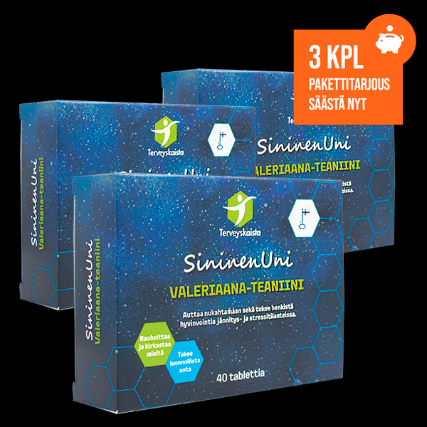 SininenUni Valeriaana-teaniini 3 kpl PAKETTITARJOUS!