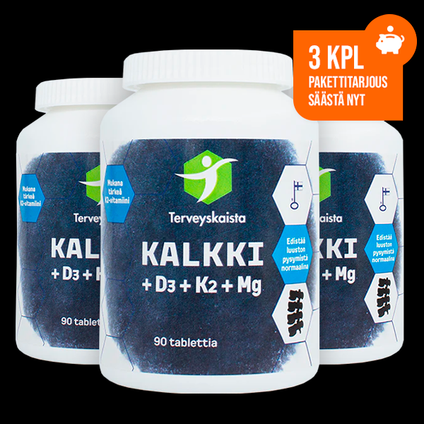 Kalkki + D3 + K2 + Mg 3 kpl PAKETTITARJOUS!