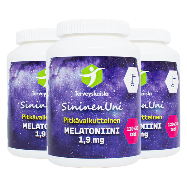 SininenUni melatoniini 1,9 mg, pitkävaikutteinen 3 kpl PAKETTITARJOUS!