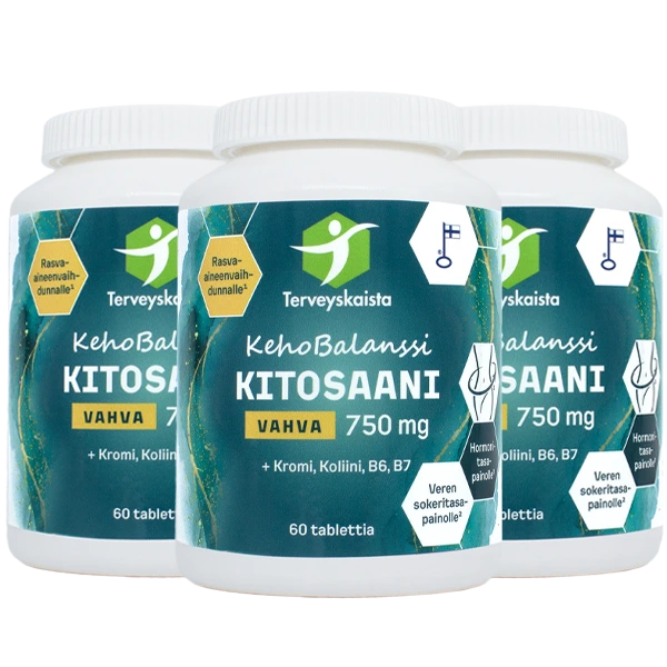 KehoBalanssi Vahva Kitosaani 750 mg + Kromi + Koliini + B6 + B7 3 kpl PAKETTITARJOUS!