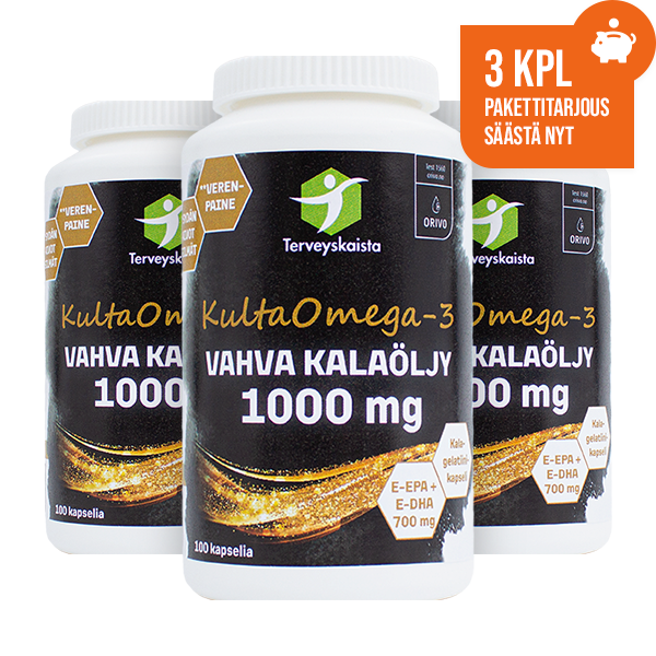 KultaOmega-3 Vahva kalaöljy 1000 mg 3 kpl PAKETTITARJOUS!